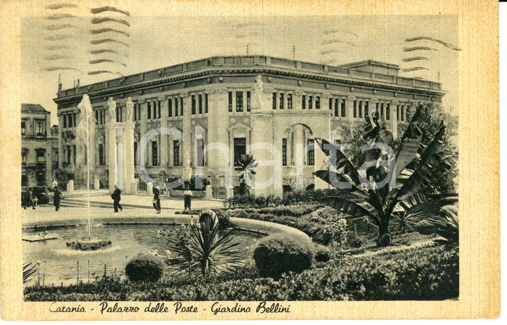 Cartolina originale da collezione 1941 CATANIA Veduta del Palazzo delle Poste e Giardino BELLINI Cartolina FP VG 1