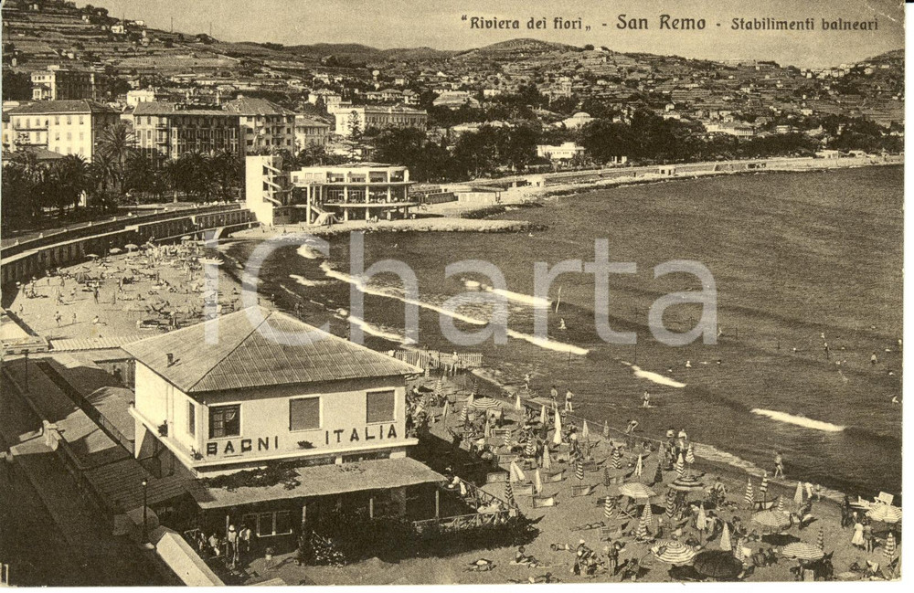 Cartolina originale da collezione 1954 SANREMO IM Panorama con stabilimenti balneari BAGNI ITALIA FP VG 1