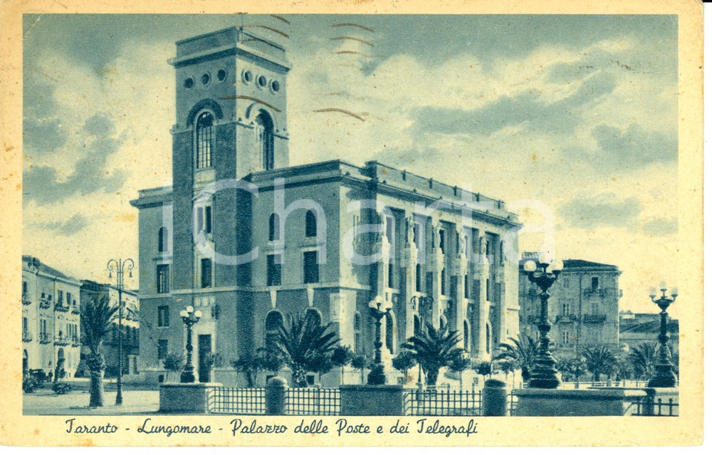 Cartolina originale da collezione 1941 TARANTO Palazzo delle Poste e Telegrafi sul lungomare Cartolina FP VG 1
