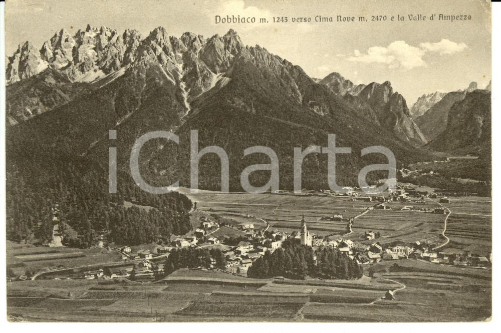 Cartolina originale da collezione 1943 DOBBIACO BZ Scorcio panoramico verso CIMA NOVE e Valle d AMPEZZO FP VG 1