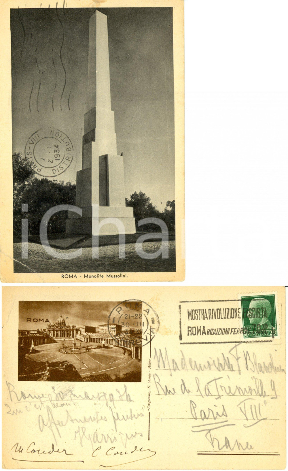 Cartolina originale da collezione 1934 ROMA Veduta del Monolite MUSSOLINI  Piazza SAN PIETRO  DANNEGIATA FP VG 1
