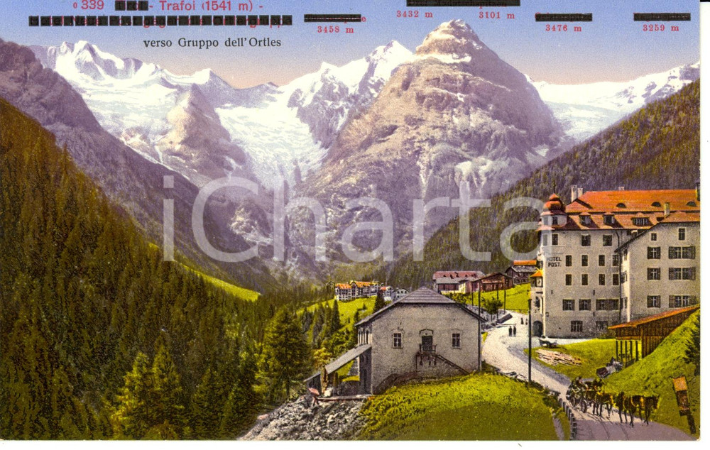 Cartolina originale da collezione 1910 ca TRAFOI BZ Scorcio panoramico con gruppo ORTLES Cartolina FP NV 1