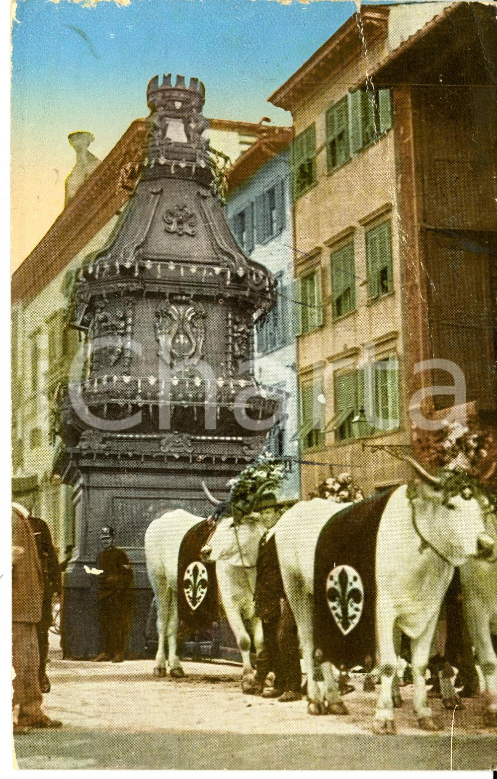 Cartolina originale da collezione 1930 FIRENZE Veduta del carro del Sabato Santo Cartolina FP VG 1