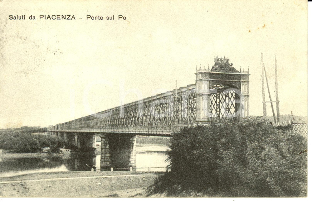 Cartolina originale da collezione 1917 PIACENZA Veduta panoramica del ponte sul PO Cartolina FP VG 1
