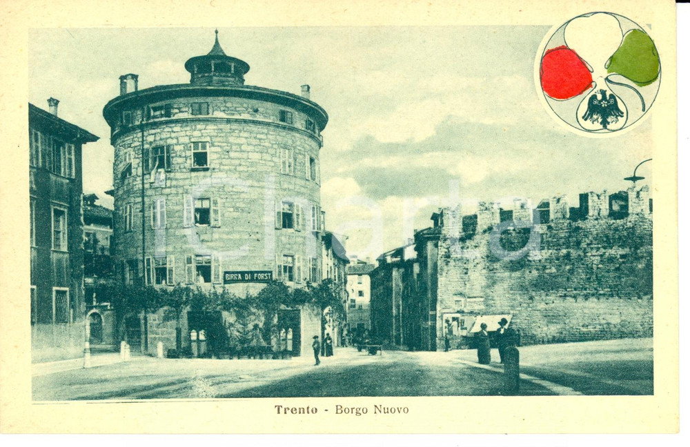 Cartolina originale da collezione 1919 TRENTO Veduta del BORGO NUOVO insegna birra FORST Cartolina FP NV 1