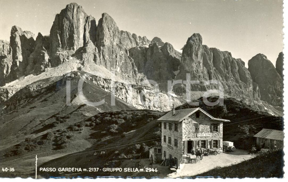 Cartolina originale da collezione 1948 PASSO GARDENA BZ Scorcio panoramico rifugio ALPINO e gruppo SELLA FP VG 1