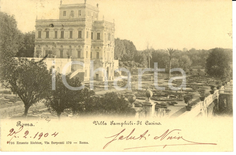 Cartolina originale da collezione 1904 ROMA Veduta del Casino di Villa PAMPHILJ  Cartolina FP VG 1