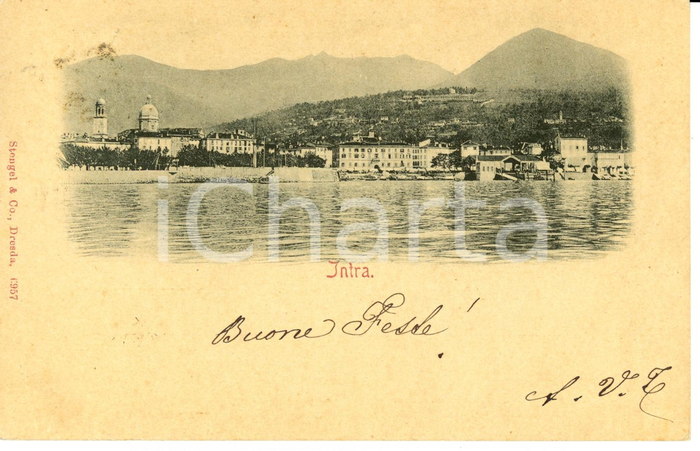 Cartolina originale da collezione 1903 VERBANIA INTRA Scorcio panoramico dal Lago MAGGIORE FP VG 1