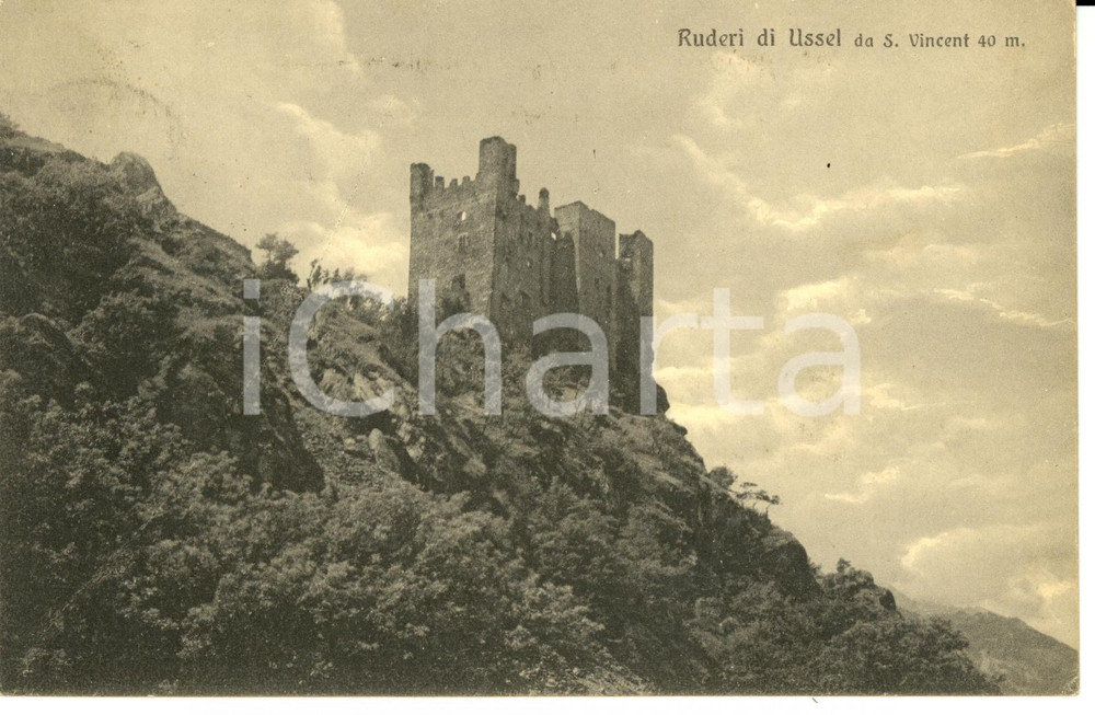 Cartolina originale da collezione 1926 CHATILLON AO Scorcio panoramico del Castello di USSEL Cartolina FP VG 1