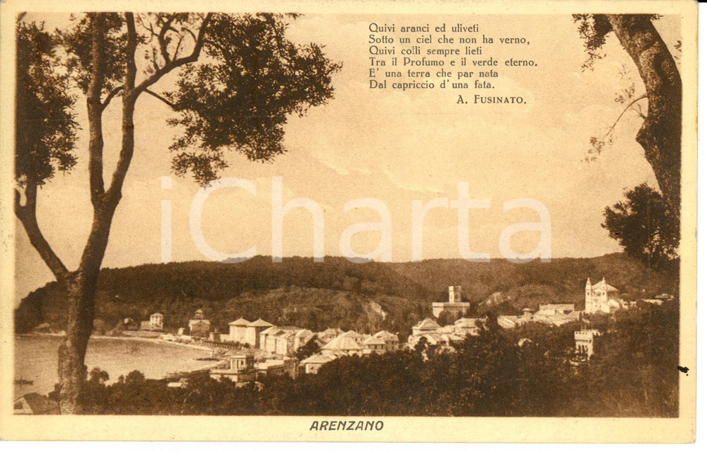 Cartolina originale da collezione 1927 ARENZANO GE Scorcio panoramico con villa NEGROTTO CAMBIASO FP VG 1
