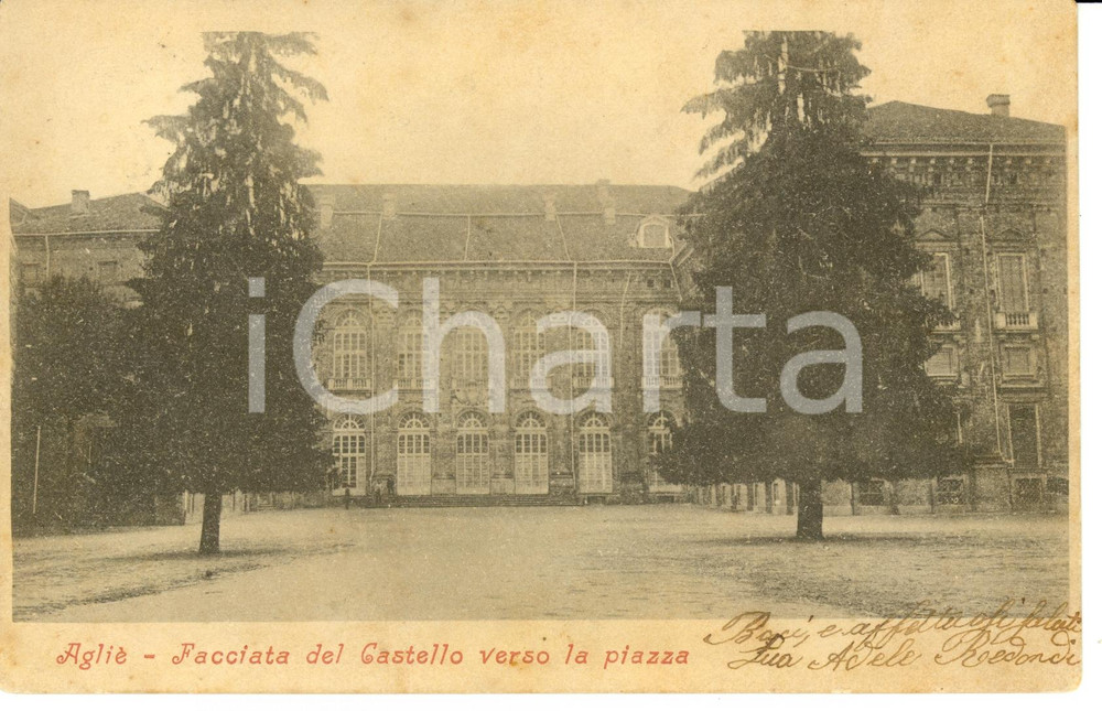 Cartolina originale da collezione 1905 AGLIE  TO Facciata del CASTELLO DUCALE verso la piazza Cartolina FP VG 1