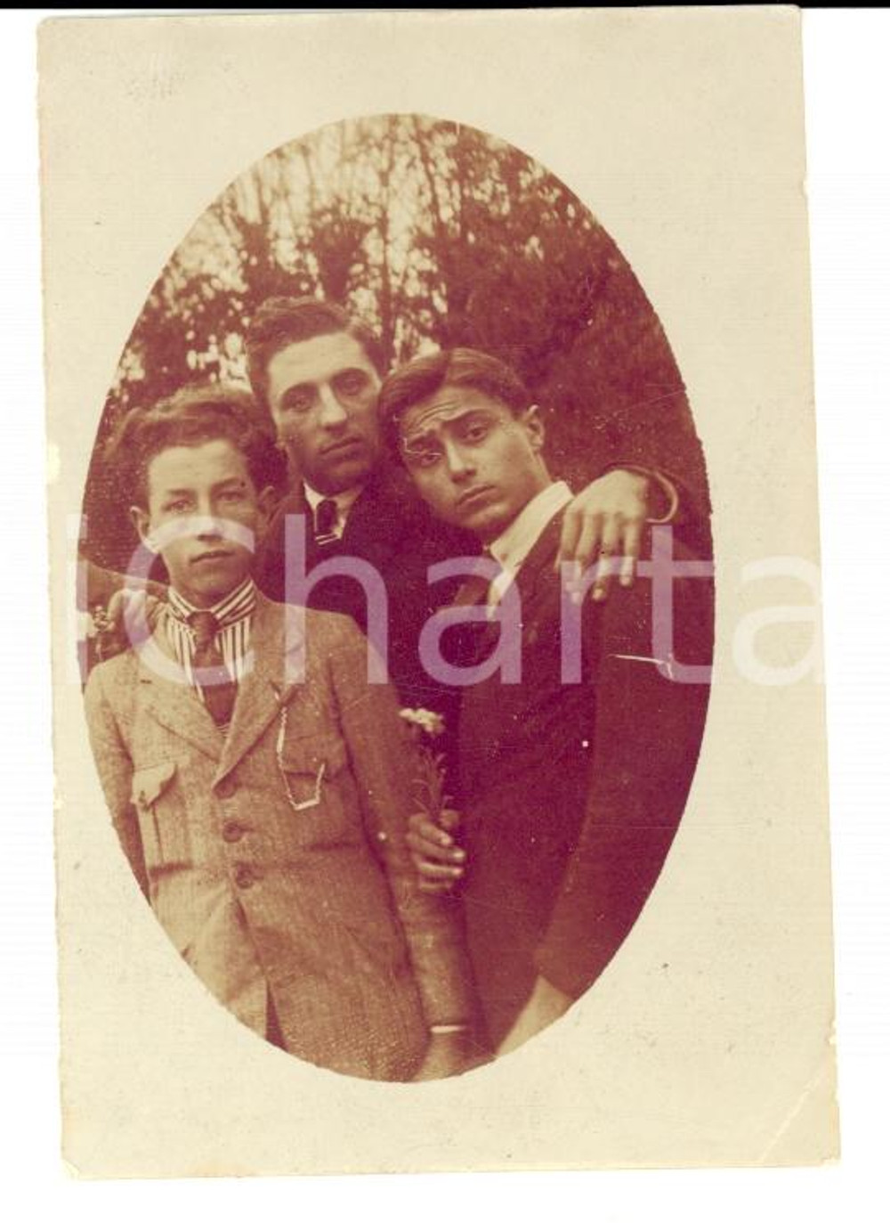 Fotografia d epoca originale 1920 ALESSANDRIA Ritratto di tre amici sul canale CARLO ALBERTO Foto 1