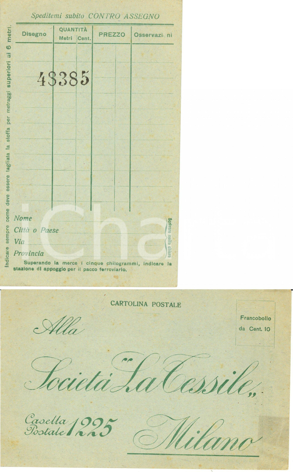 Cartolina originale da collezione 1920 ca MILANO Ordini per SocietÃ  LA TESSILE Cartolina pubblicitaria 1