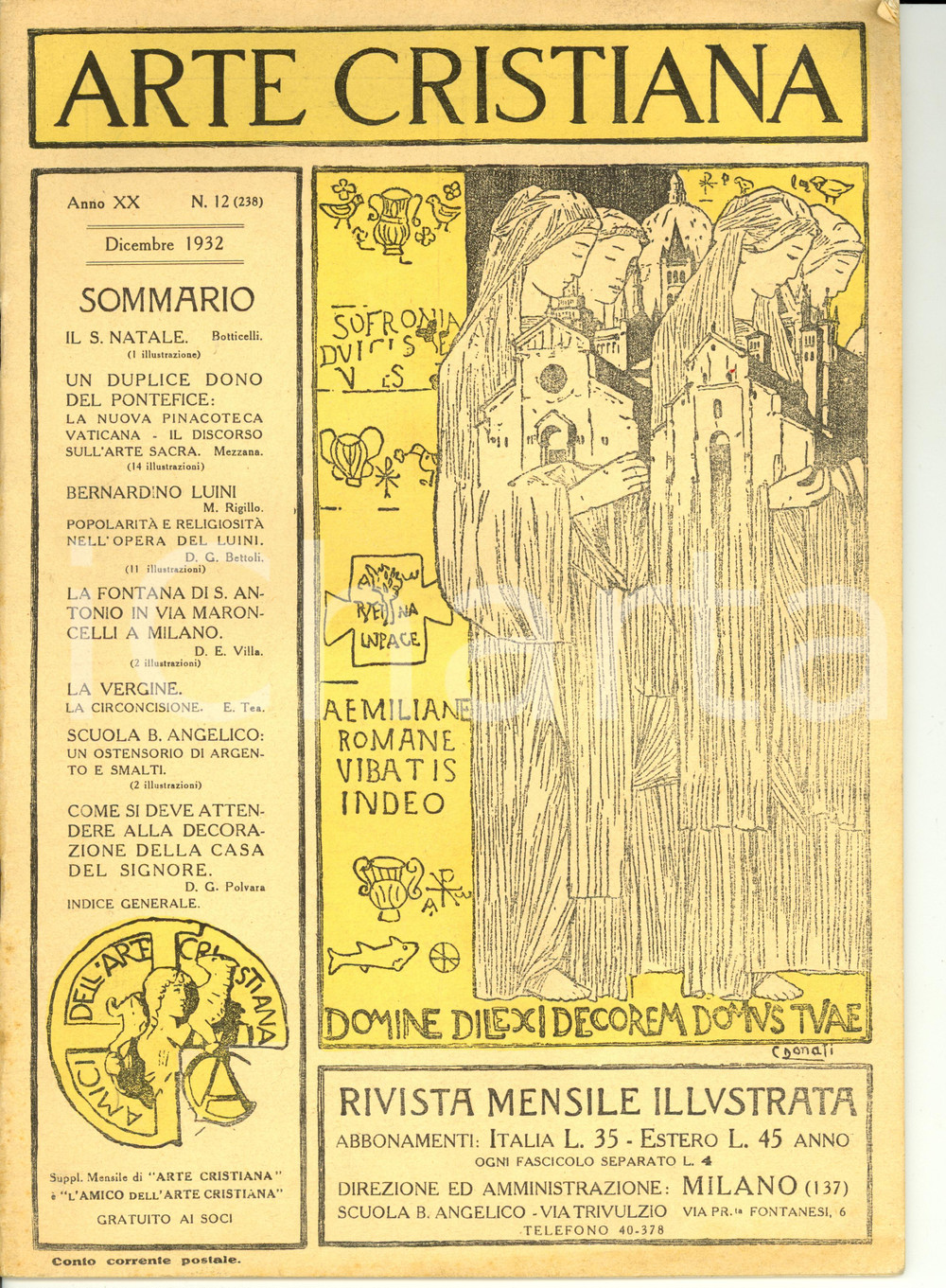 Giornale, rivista storica 1932 ARTE CRISTIANA Ricordando Bernardino LUINI Rivista anno XX nÂ° 12 1