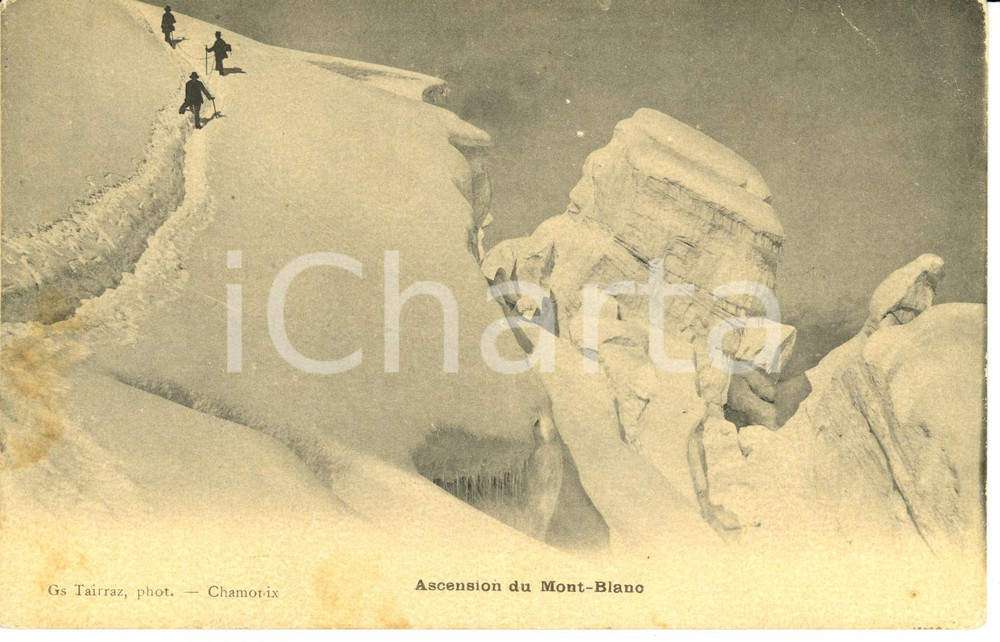 Cartolina originale da collezione 1910 ca CHAMONIX Arrampicata in artificiale sul MONTE BIANCO  ALPINISMO FP NV 1
