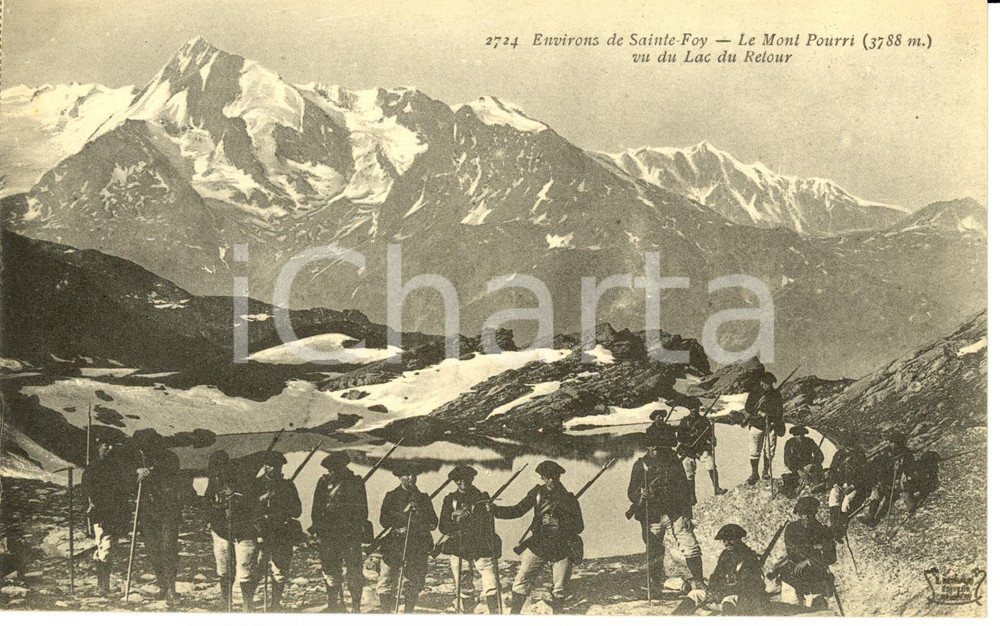 Cartolina originale da collezione 1910 ca SAINTEFOYLESLYON Francia Chasseurs Alpins al Mont Pourri ALPINISMO 1