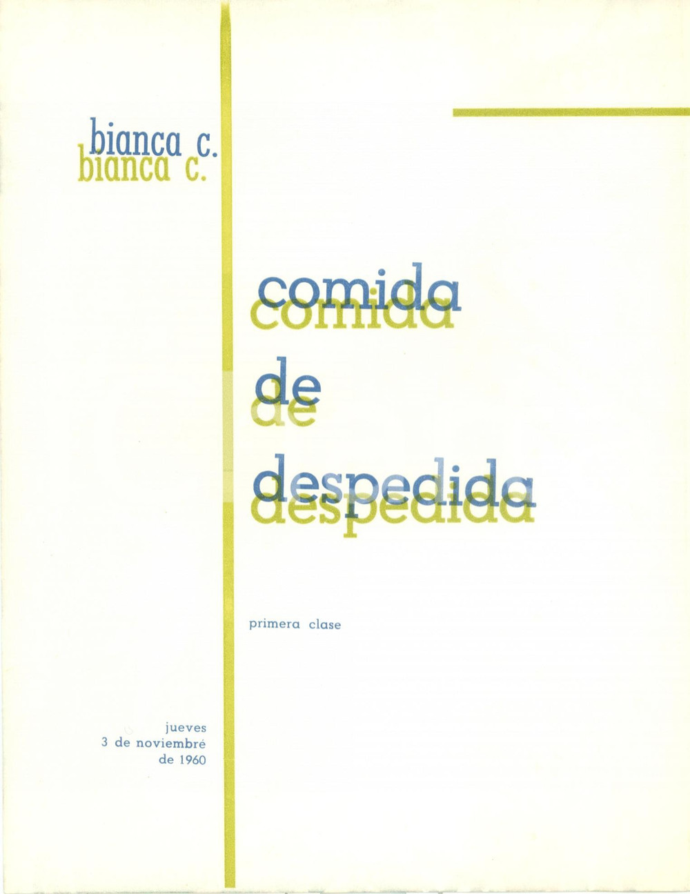 1960 M/N BIANCA C Comida despedida Menù ultimo pranzo *ILLUSTRATO Silvestro LEGA