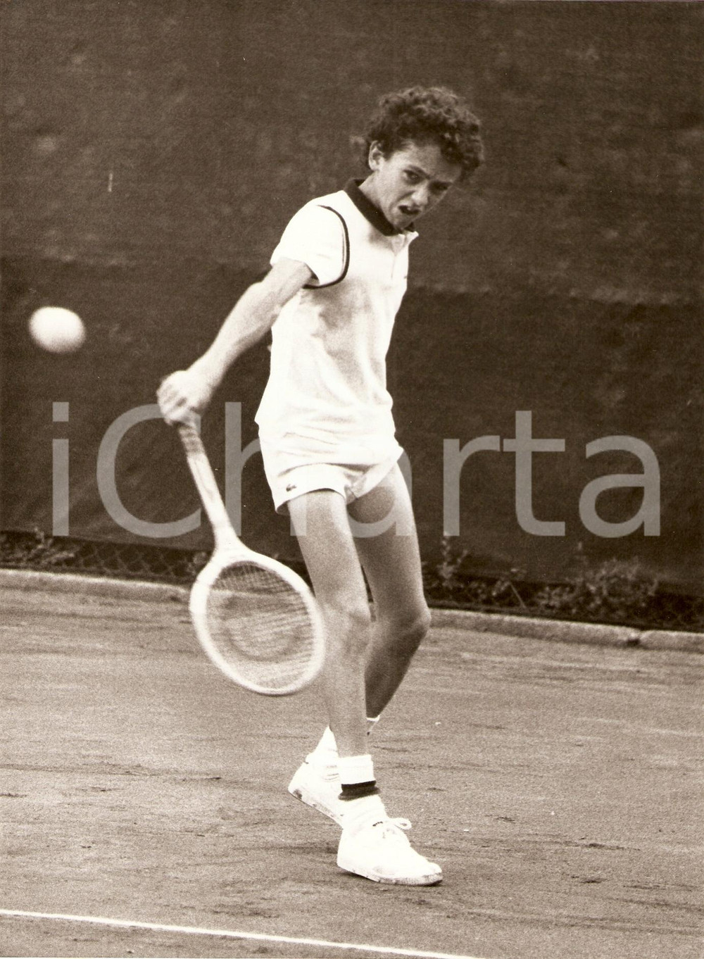 Fotografia d epoca originale 1980 ca TENNIS Giovane Tarik BENHABILES durante allenamento Fotografia 1