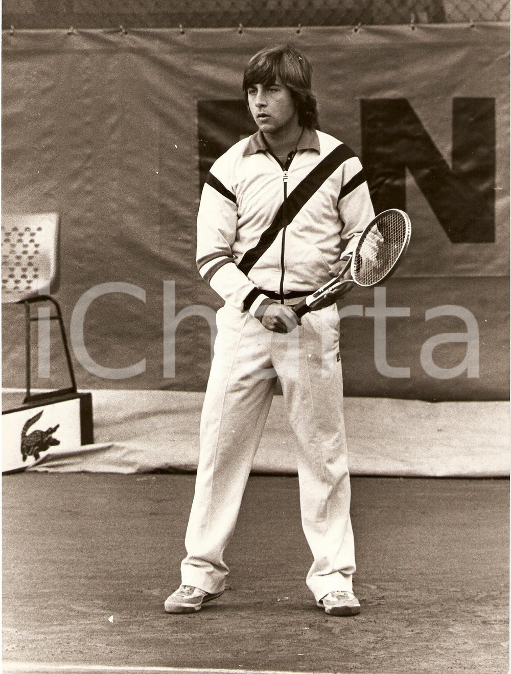 Fotografia d epoca originale 1980 ca ITALIA Tennis Luca BOTTAZZI durante incontro Sponsor LACOSTE Fotografia 1
