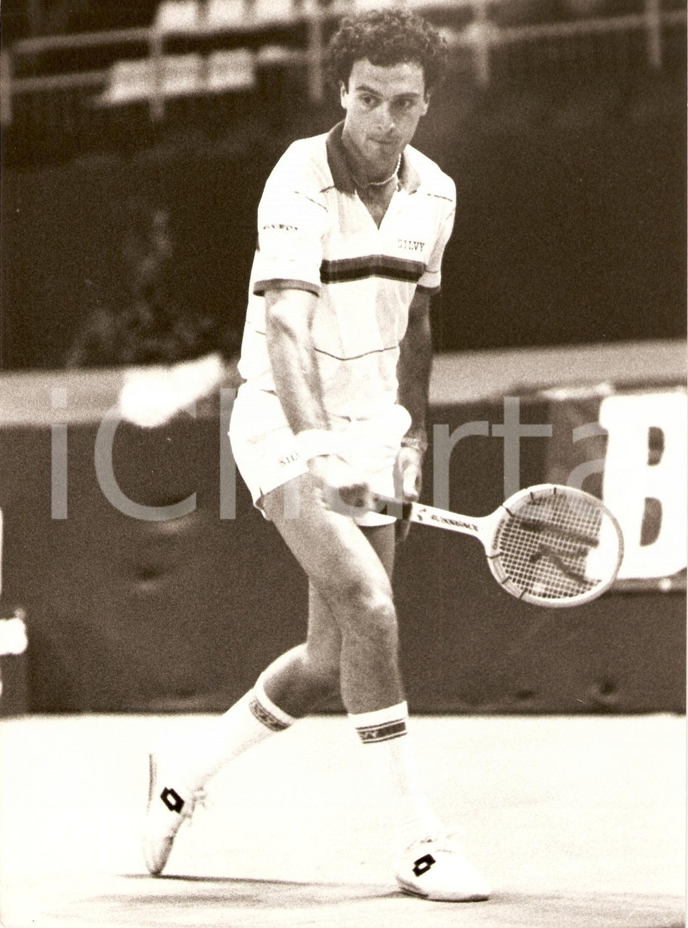 Fotografia d epoca originale 1980 MILANO Tennis BROOKLYN TOURNAMENT JosÃ¨ Luis CLERC Sponsor LOTTO Fotografia 1