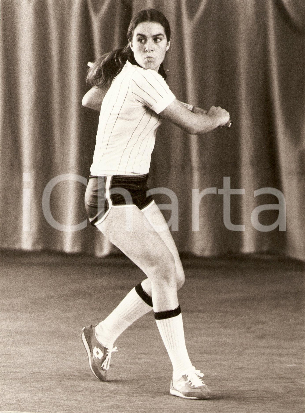Fotografia d epoca originale 1985 ca MILANO Tennis Rovescio di Sabina SIMMONDS Sponsor LOTTO Fotografia 1
