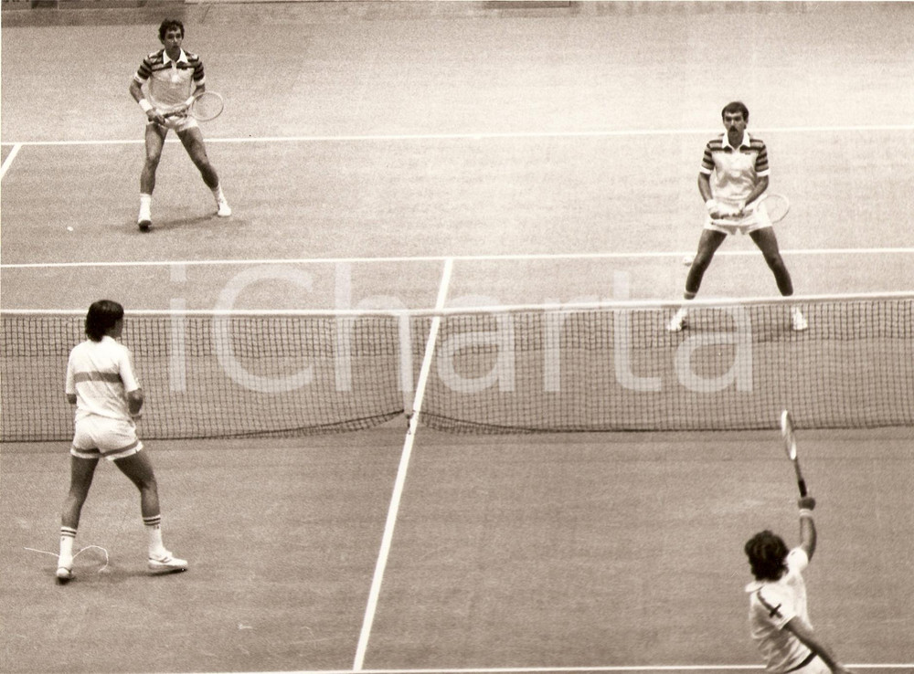 Fotografia d epoca originale 1980 ca TENNIS Ivan LENDL Tomas SMID vs Adriano PANATTA Paolo BERTOLUCCI Foto 1