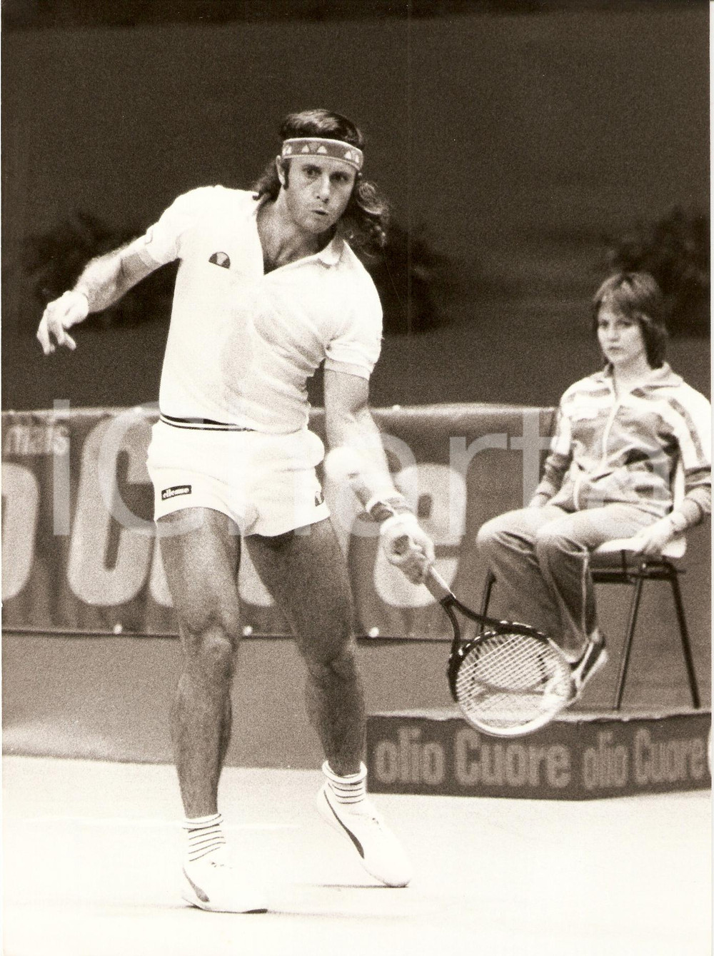 Fotografia d epoca originale 1982 MILANO Tennis Cup Guillermo VILAS match Sponsor OLIO CUORE Fotografia 1