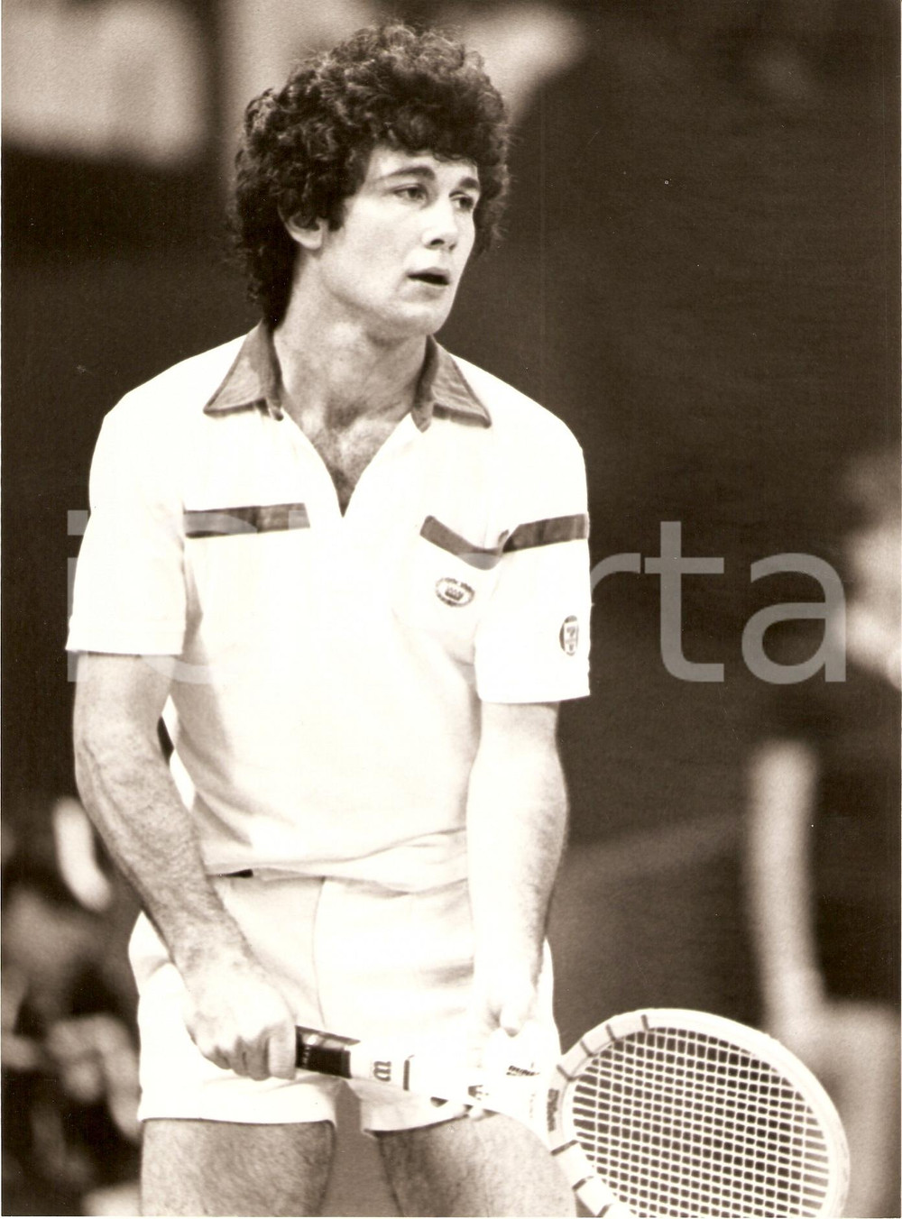 Fotografia d epoca originale 1982 MILANO Cuore Tennis Cup Servizio di Bill SCANLON durante match Fotografia 1