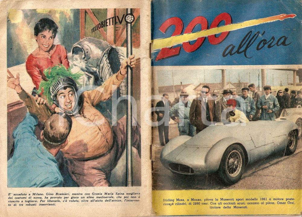 Giornale, rivista storica 1960 200 ALL ORA  MONZA Stirling MOSS prova MASERATI 1961 Gino BRAMIERI Rivista 1