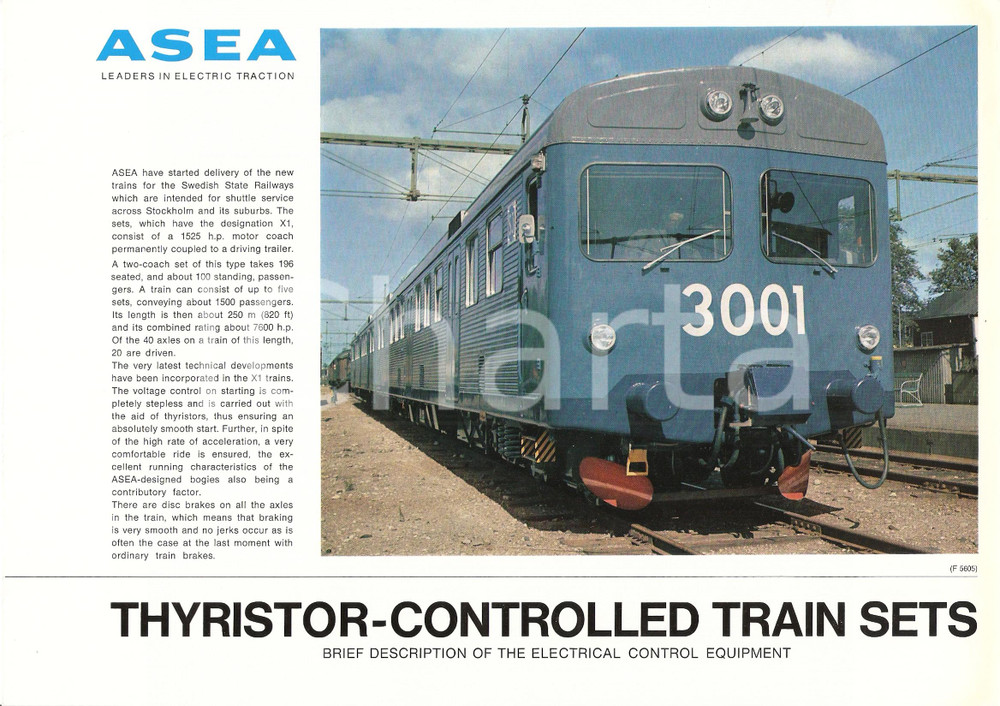 Oggetto da collezione cartaceo 1970 ca SWEDEN  ASEA Thyristorcontrolled trains set Locomotiva 3001 Scheda 1