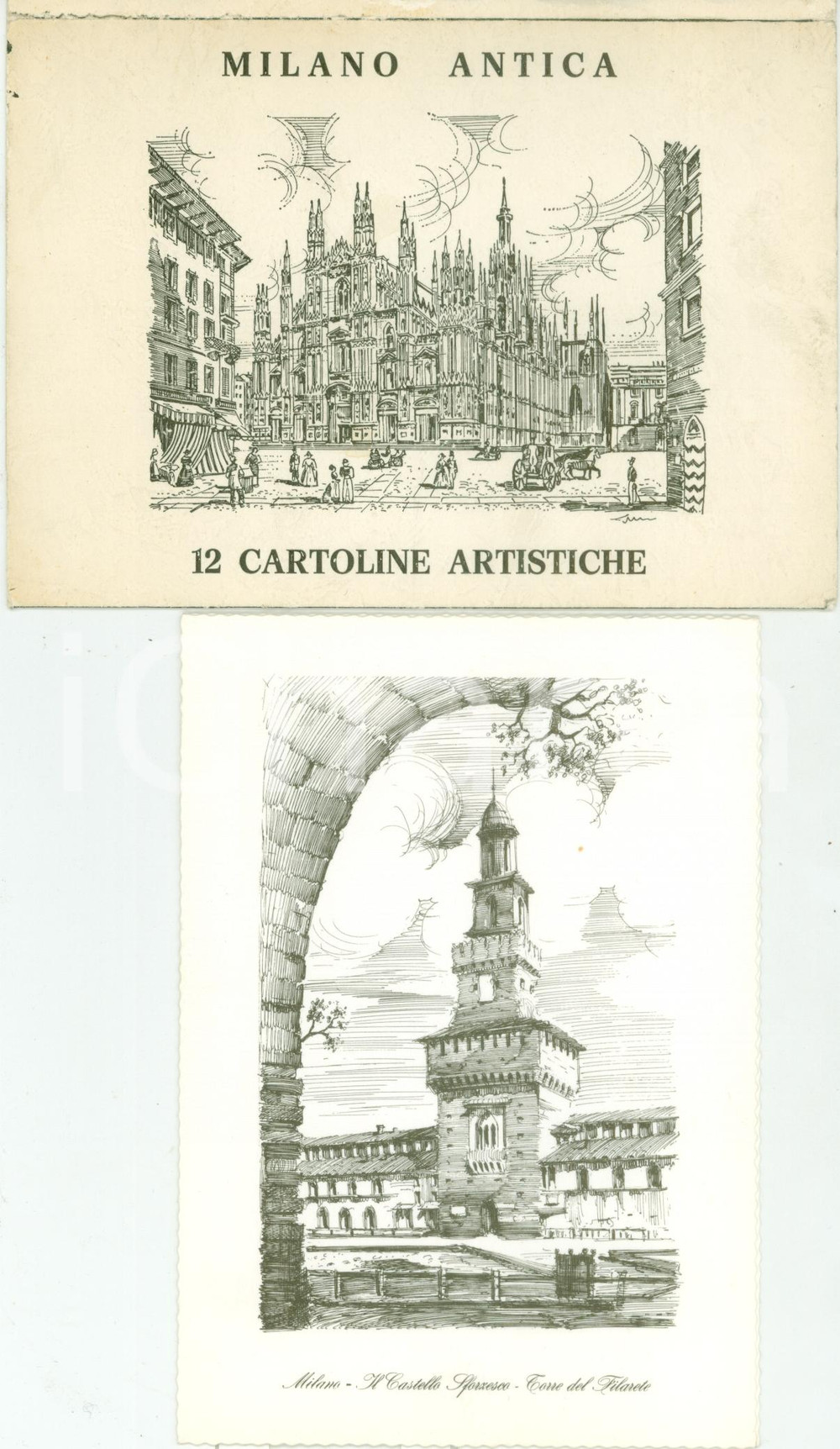 Cartolina originale da collezione 1985 ca MILANO ANTICA Raccolta 12 cartoline ILLUSTRATE incisioni FG NV 1