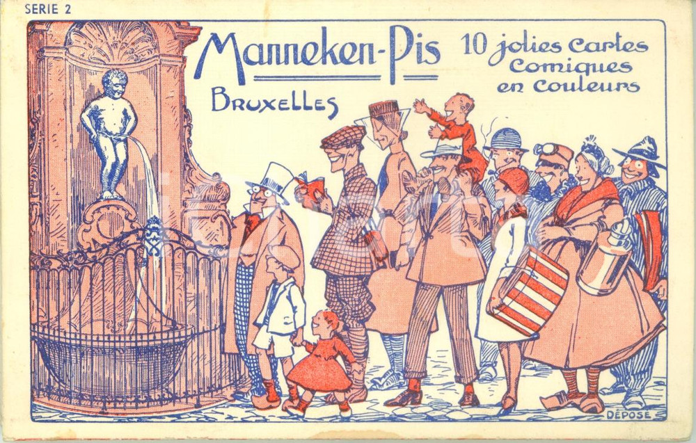 Cartolina originale da collezione 1945 ca BRUXELLES MannekenPis Serie 2 Raccolta 10 cartoline ILLUSTRATE a colori 1