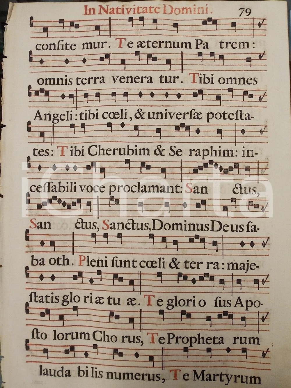 Libro, pubblicazione d epoca 1700 ca ANTIFONARIO ROMANO Pagina canti in rosso nero per ricorrenza del NATALE 1
