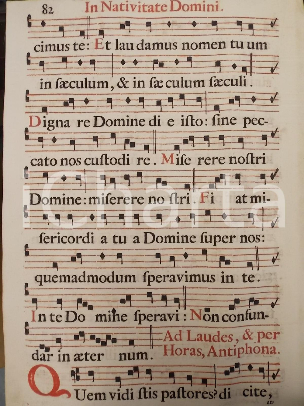 Libro, pubblicazione d epoca 1700 ca ANTIFONARIO ROMANO Pagina canti in rosso nero per celebrare il NATALE 1