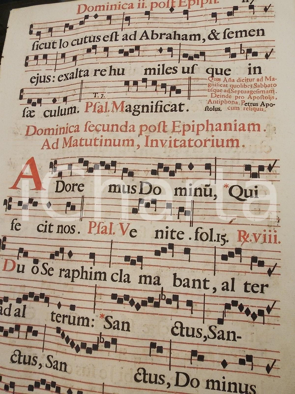 Libro, pubblicazione d epoca 1700 ca ANTIFONARIO ROMANO Pagina canti in rosso nero Seconda dopo l EPIFANIA 1
