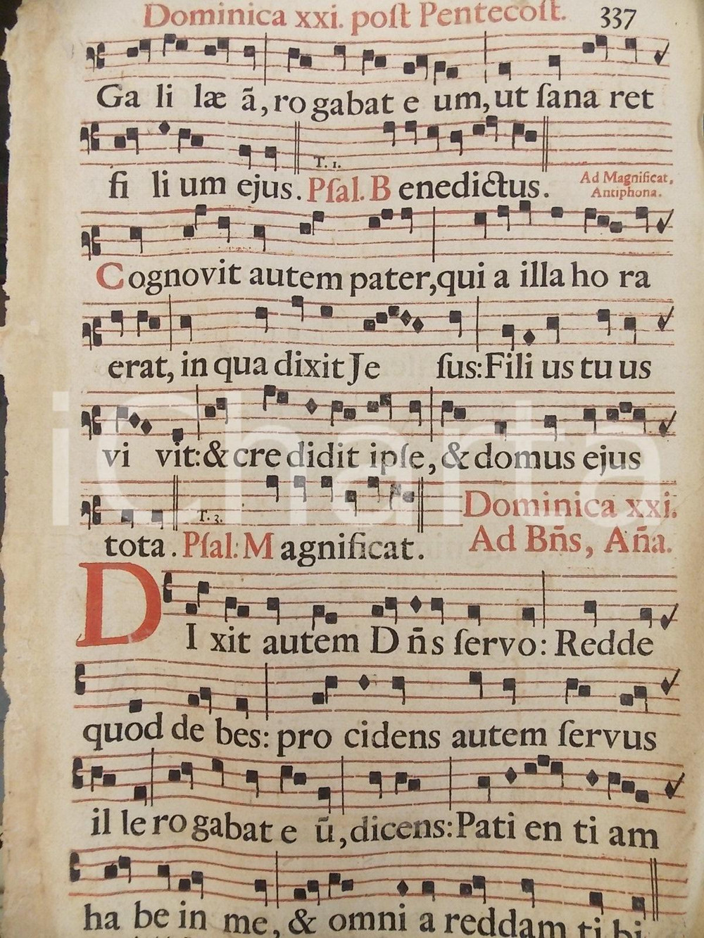 Libro, pubblicazione d epoca 1700 ca ANTIFONARIO ROMANO Pagina canti in rosso e nero Ventunesima PENTECOSTE 1