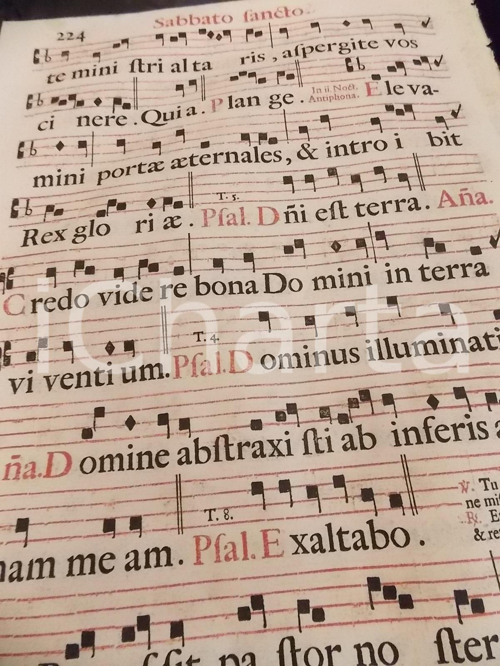 Libro, pubblicazione d epoca 1700 ca ANTIFONARIO ROMANO Pagina canti in rosso e nero per il SABATO SANTO 1