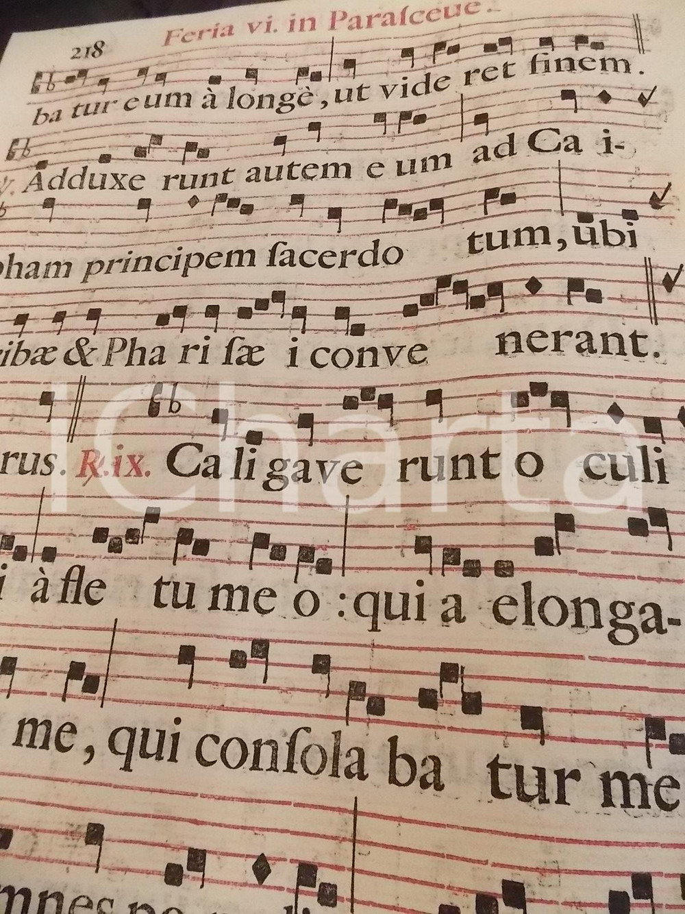 Libro, pubblicazione d epoca 1700 ca ANTIFONARIO ROMANO Pagina canti in rosso e in nero per Sesta PARASCEVE 1