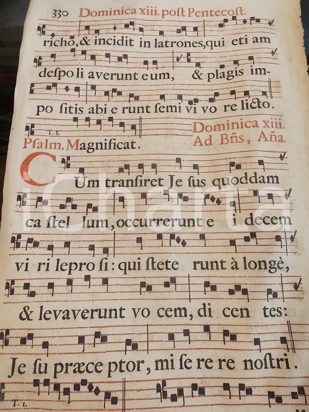 Libro, pubblicazione d epoca 1700 ca ANTIFONARIO ROMANO Pagina canti in rosso e nero Tredicesima PENTECOSTE 1