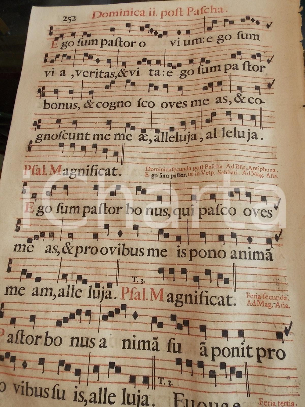 Libro, pubblicazione d epoca 1700 ca ANTIFONARIO ROMANO Pagina canti in rosso e nero Seconda domenica PASQUA 1