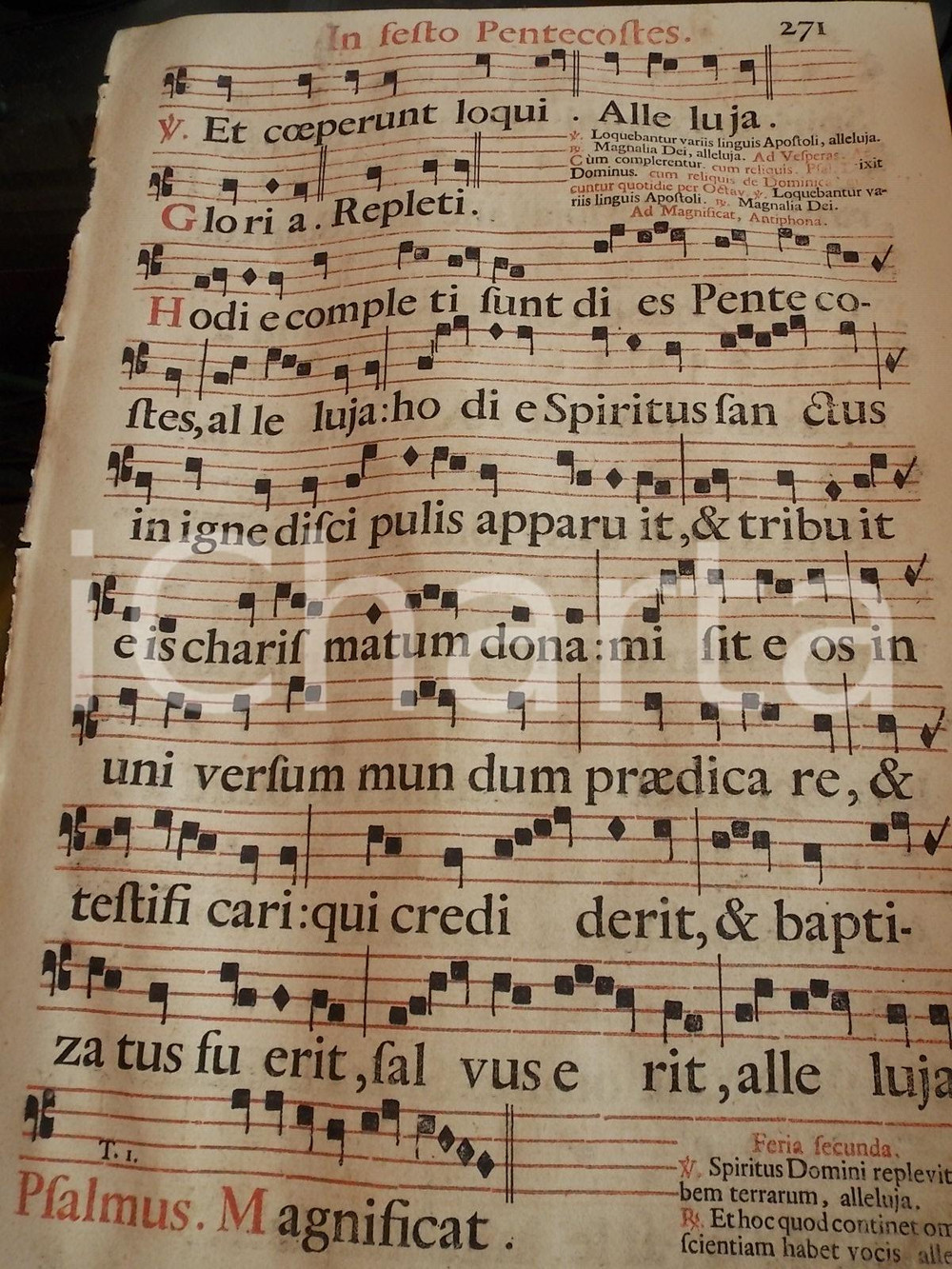Libro, pubblicazione d epoca 1700 ca ANTIFONARIO ROMANO Pagina canti in rosso e nero PENTECOSTE 1