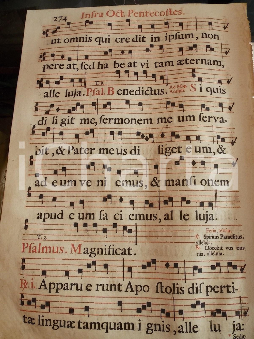 Libro, pubblicazione d epoca 1700 ca ANTIFONARIO ROMANO Pagina canti in rosso e nero VIII PENTECOSTE 1