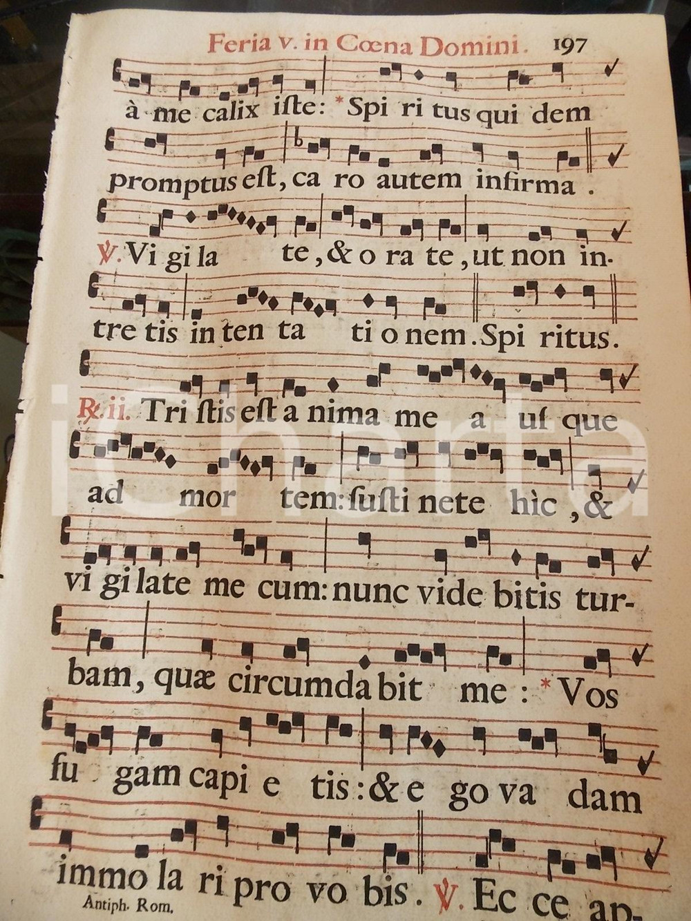 Libro, pubblicazione d epoca 1700 ca ANTIFONARIO ROMANO Pagina con canti in rosso nero COENA DOMINI 1
