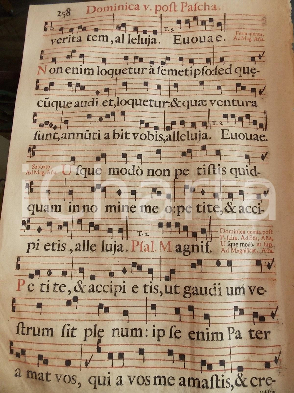 Libro, pubblicazione d epoca 1700 ca ANTIFONARIO ROMANO Pagina canti in rosso e nero Quarta settimana PASQUA 1