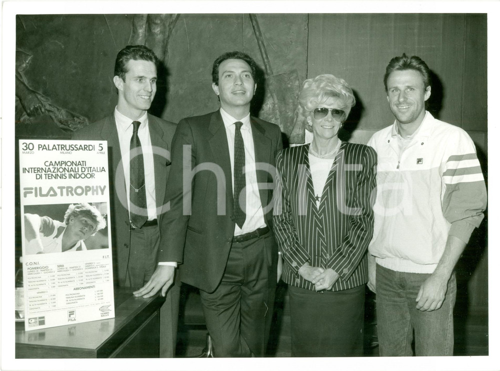 Fotografia d epoca originale 1987 MILANO Lea PERICOLI Giovanni OCLEPPO Bjorn BORG torneo FILATROPHY Foto 1