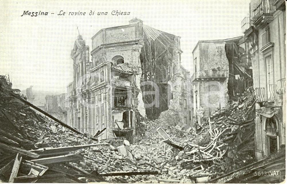 Cartolina originale da collezione 1930 ca MESSINA Crollo di una Chiesa TERREMOTO 1908 Panorama Cartolina FP NV 1
