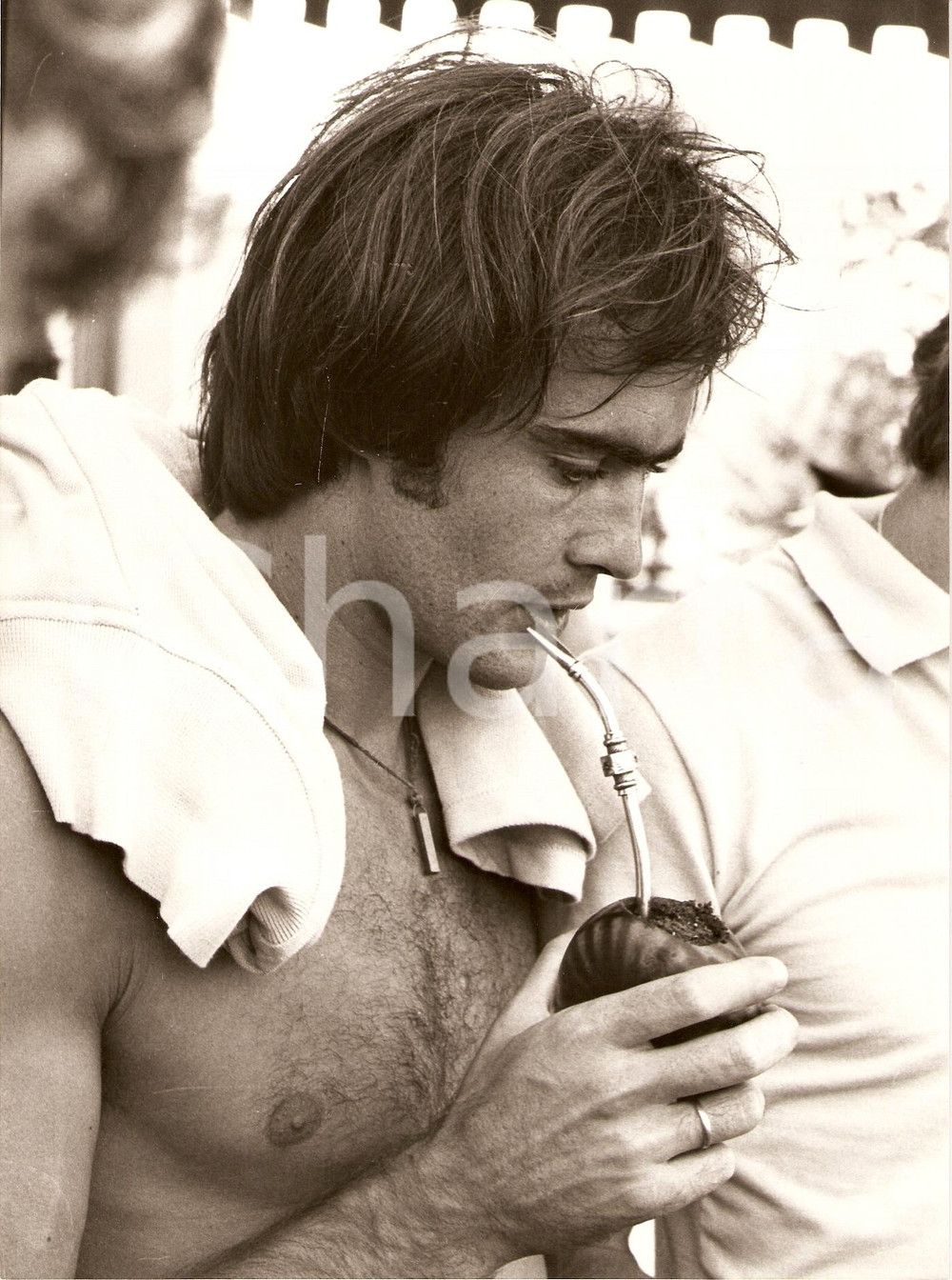 Fotografia d epoca originale 1979 URUGUAY Calcio COPPA AMERICA Eduardo DE LA PENA beve MATE Chimarrao Foto 1