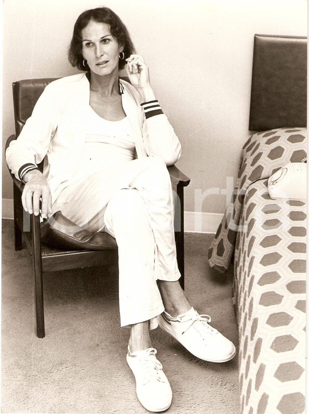 Fotografia d epoca originale 1980 circa TENNIS Renée RICHARDS durante intervista Fotografia 1