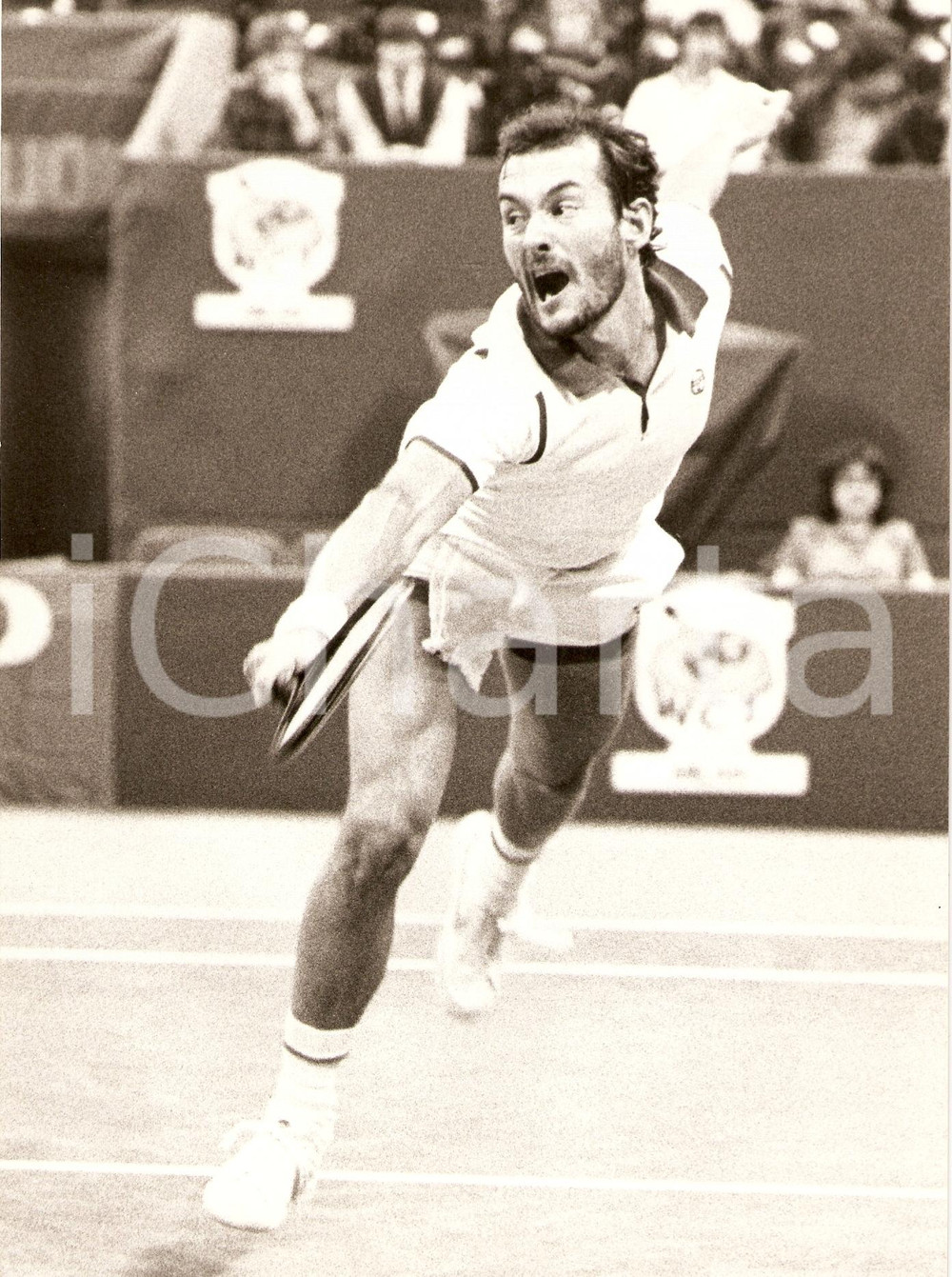 Fotografia d epoca originale 1980 circa TENNIS Servizio di Sandy MAYER durante una partita Fotografia 1