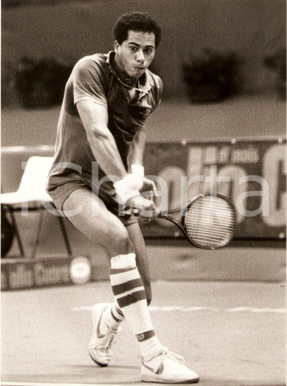 Fotografia d epoca originale 1982 MILANO Cuore Tennis Cup Chip HOOPER durante un match Sponsor NIKE Foto 1